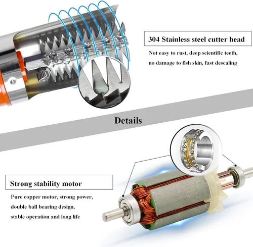 Vista 5 de Potente rascador eléctrico de pescado, limpiador de escamas de pescado inalámbrico, removedor automático de escamas de peces con un escalador manual