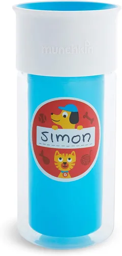 Vista 4 de Munchkin® Miracle® 360 - Vaso para beber con aislamiento, incluye calcomanías para personalizar la taza, 9 onzas, azul
