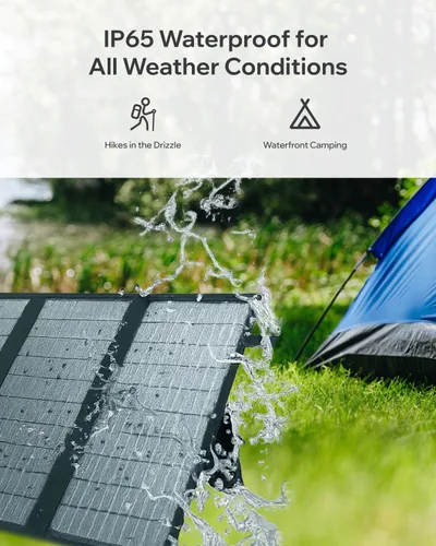 Vista 4 de Kit de panel solar plegable de 200 W, cargador solar portátil de 12 pliegues con soporte ajustable IP65 impermeable para estación de energía