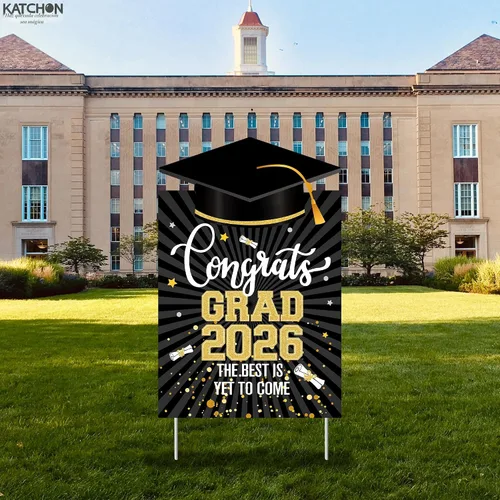Vista 4 de Decoraciones de graduación 2026 Letreros de graduación para patio de clase de 2026 – 16 x 10 pulgadas Letrero de felicitaciones negro y dorado