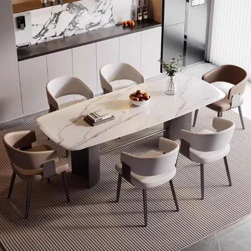 Vista 2 de YVYKFZD Juego de sillas de comedor, silla de comedor con patas de metal y respaldo curvo, sillas de cocina tapizadas de cuero, reposabrazos, silla