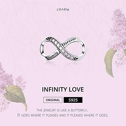 Vista 2 de Abalorio infinito de plata de ley 925 con colgante para pulseras Pandora, para mujer