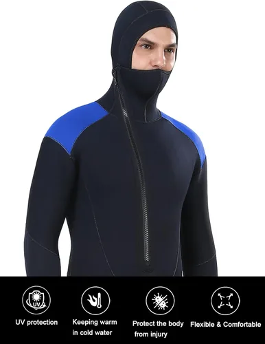 Vista 4 de DEHAI Traje de neopreno de 0.197 in para hombre, traje de neopreno para buceo, manga larga, cremallera trasera, cuerpo completo, traje de baño