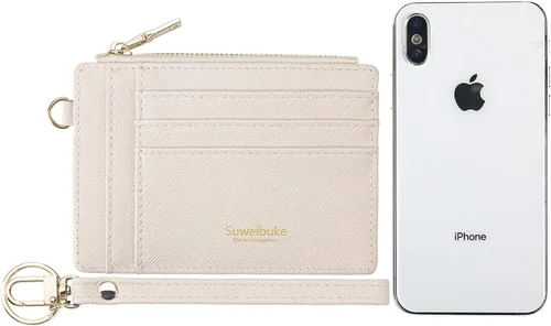 Vista 3 de Cartera delgada para mujer con bloqueo RFID para tarjetas de crédito, porta tarjetas tipo pulsera con cremallera para identificación, cartera
