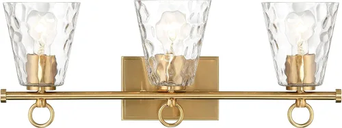 Vista 6 de Imogen - Lámpara de tocador de 3 luces de cristal de agua martillada y metal dorado cepillado