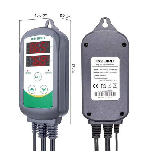 Vista 3 de Controlador de temperatura digital de salida del termostato Inkbird ITC-308, 2-etapas, 1100 W con sensor para reptiles, cerveza, barriles