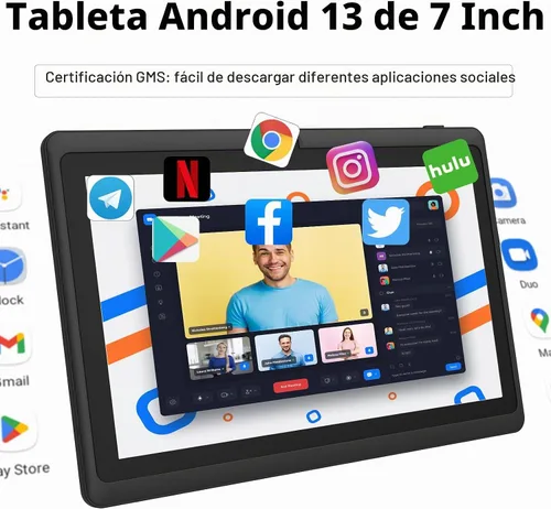 Vista 2 de Tablet de 7 pulgadas con estuche, tabletas Android de cuatro núcleos, 4 GB RAM 32 GB ROM 512 GB expandibles, pantalla IPS HD de 1024x600, 3500 mAh