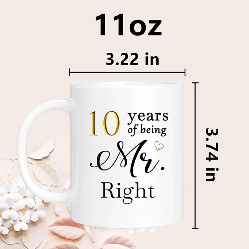 Vista 6 de Juego de 2 tazas de café para el 10º aniversario, regalos de boda para parejas, padres, hombres, mujeres, marido, esposa, él, ella, caja de regalo