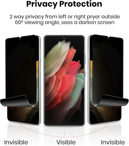 Vista 2 de Protector de pantalla para Galaxy S21, película suave de privacidad (no vidrio templado), compatible con fundas, desbloqueo en pantalla, acabado