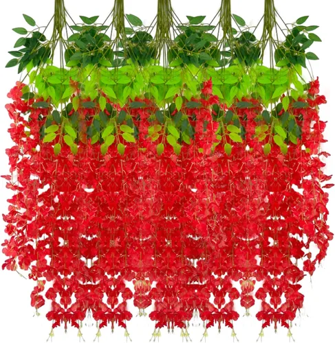 Vista 70 de Paquete de 5 guirnaldas de flores colgantes de glicina rosa, enredaderas de flores artificiales de 3.77 pies, glicinia falsa, guirnalda colgante