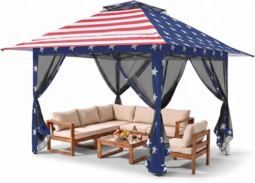 Vista 14 de EAGLE PEAK - Cenador desplegable de 13 x 13 pulgadas con mosquitera, toldo mosquitero fácil de instalar para patio y patio trasero, kiosco al aire
