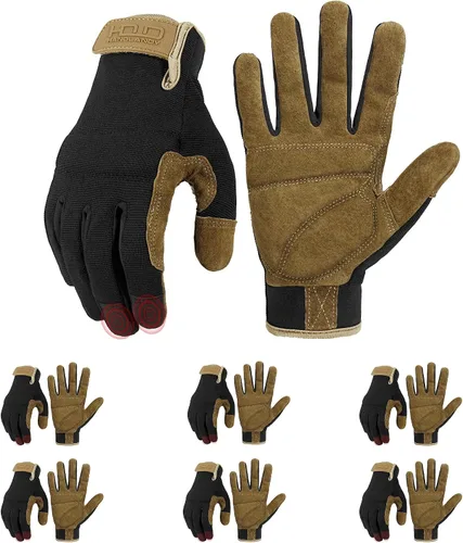 Vista 22 de HANDLANDY Guantes de trabajo para hombre y mujer, guantes de trabajo de mecánicos de uso general con pantalla táctil, guantes de trabajo flexibles