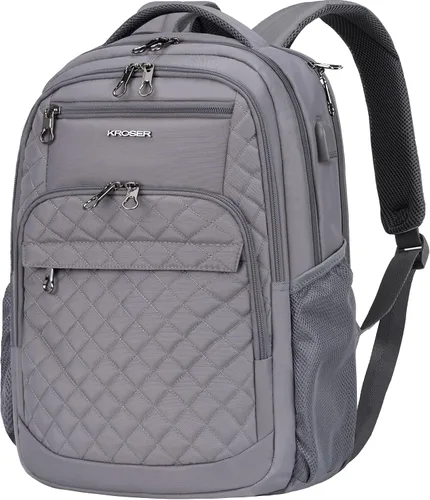 Vista 8 de KROSER Mochila de viaje para laptop, Acolchado, negro, 17 pulg., Moderno
