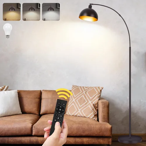 Vista 8 de Lámparas de pie de arco de bronce para sala de estar regulables – Lámpara de arco LED de 9W mejorada con 4 temperaturas de color, lámpara de pie
