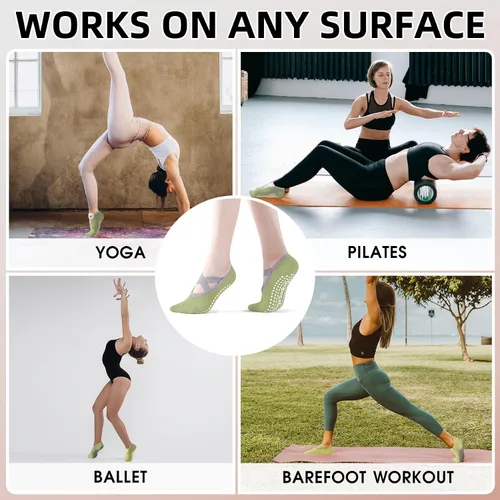 Vista 31 de Calcetines de yoga con agarre antideslizante para mujer, talla única, para fitness, deporte, danza de calcetines