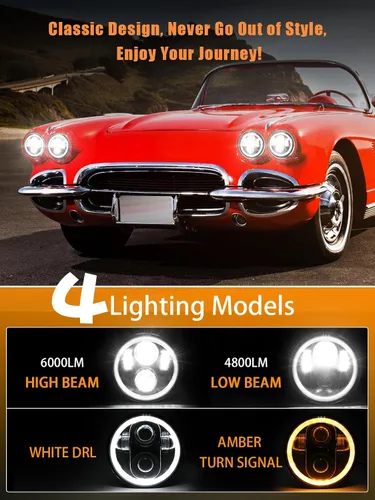 Vista 2 de 4 piezas de faros LED UNI-SHINE de 5 3/4" con haz alto y bajo, señal de giro ámbar, DRL blanco, anillo de halo
