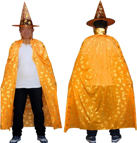 Vista 3 de AWOCAN Disfraz de bruja de Halloween de longitud completa con capa y sombrero de bruja unisex