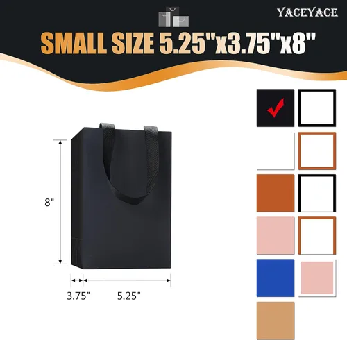 Vista 3 de Bolsas de regalo negras con asas, 10 bolsas de papel kraft de 5.25 x 3.75 x 8 pulgadas para bodas, fiestas, negocios, venta al por menor Negro