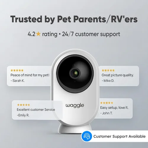 Vista 9 de Waggle Mini cámara RV – Cámara de seguridad inalámbrica HD de 1080p para caravanas – Tarjeta SD integrada (128 GB), audio bidireccional, visión