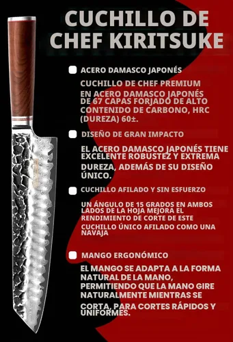 Vista 2 de YOUSUNLONG - Cuchillo de chef Kiritsuke de 10 pulgadas, rebanador japonés de damasco