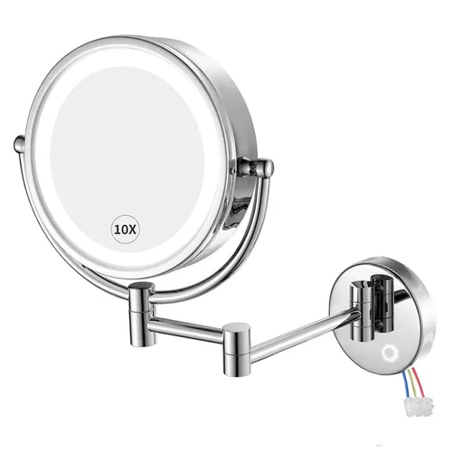 Vista 10 de GURUN Espejo de maquillaje con cableado para montaje en la pared con 3 tonos de luces LED, 10 espejos de aumento para baño, dormitorio, brazo