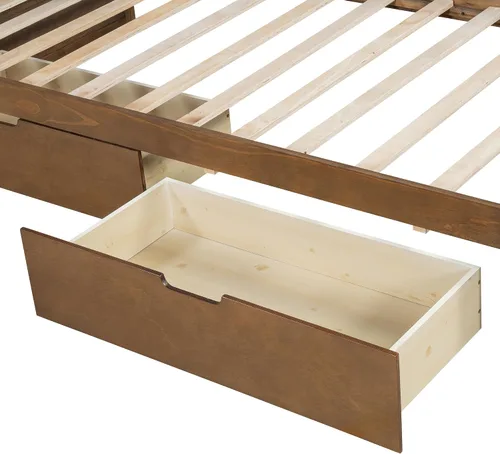 Vista 9 de Sofá cama de madera de tamaño individual con nido y cabecera en forma de L, marco de madera para sofá cama con barandilla rústica y soporte