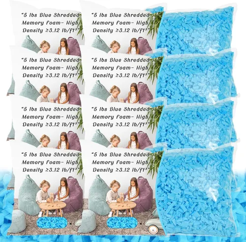 Vista 11 de Relleno para Puf - 5 libras de Espuma Viscoelástica Triturada, Alta Densidad ≥3.12 lb/ft³, Relleno Azul para Puf, Cojín de Sofá, Cama para Perro