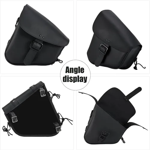 Vista 3 de Bolsas para sillín de motocicleta, de cuero sintético, bolsa de brazo oscilante para softails, Sportsters Choppers, bolsas laterales impermeables