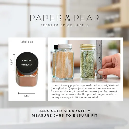 Vista 3 de Paper & Pear - Etiquetas adhesivas redondas de estilo moderno para especias, impermeables, preimpresas, resistentes al aceite, para despensa