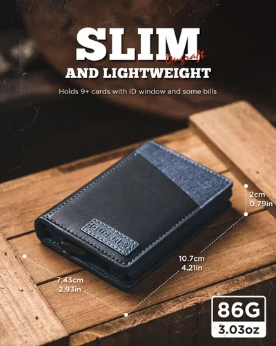 Vista 5 de DUGRAFT Cartera para tarjetas con ventana de identificación, para hombre, bloqueo RFID, minimalista, delgada, plegable, funda para tarjetas