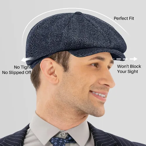 Vista 5 de POUDAY Newsboy Sombrero para hombres y niños, boston, escamoso, gorra irlandesa Newsies, gorra de cabbie para hombres, gorra plana de verano