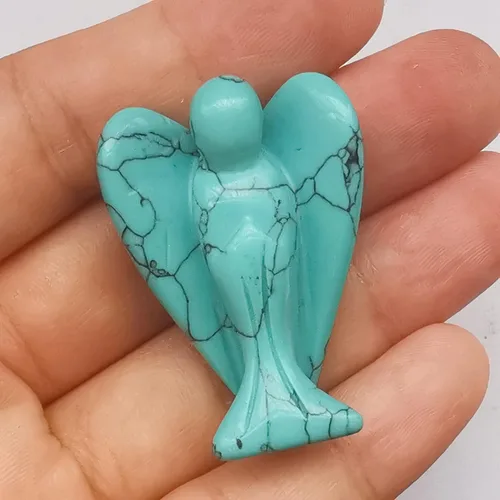 Vista 16 de Estatua de ángel guardián de oración de cristal curativo de labradorita negra natural, 1.5 pulgadas, tallado en bolsillo, figuras de piedra de palma