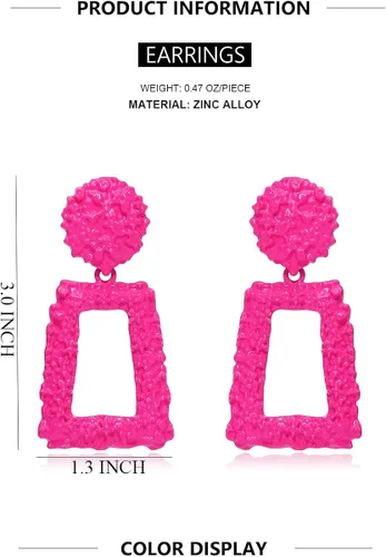 Vista 7 de Aretes geométricos con rectángulo colgante de oro, aretes modernos llamativos para mujer, colección KELMAL