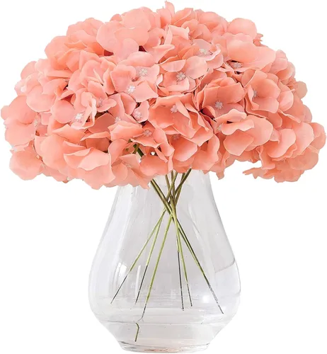 Vista 53 de Flores de hortensias artificiales rosa polvoriento, 10 cabezas de flores de seda de hortensia falsas para centros de mesa de boda, ramos de 10