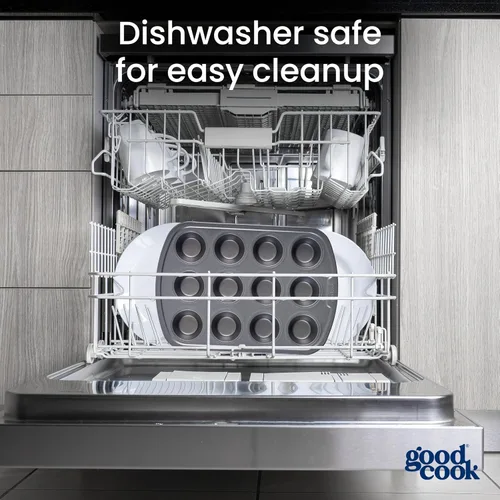 Vista 5 de GoodCook Everyday - Molde para muffins de acero antiadherente para 12 tazas, color gris