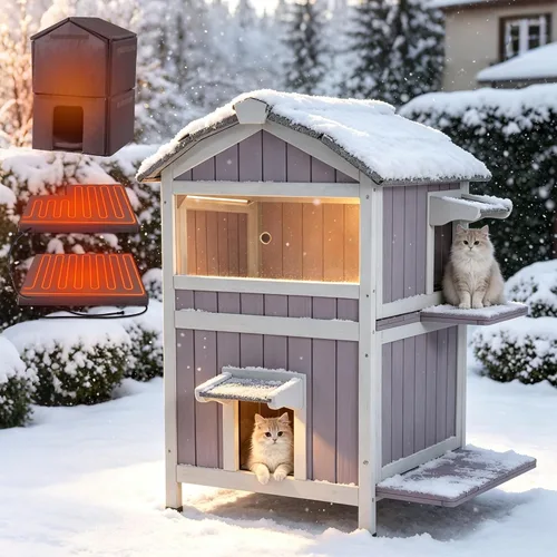 Vista 14 de GUTINNEEN Heated Outdoor Cat House Weatherproof, Insulated Liner, Outside