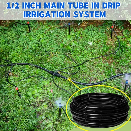Vista 5 de Tubo de riego por goteo de 50 pies y 1/2 pulgada, tubo de manguera de goteo principal para sistema de riego de jardines