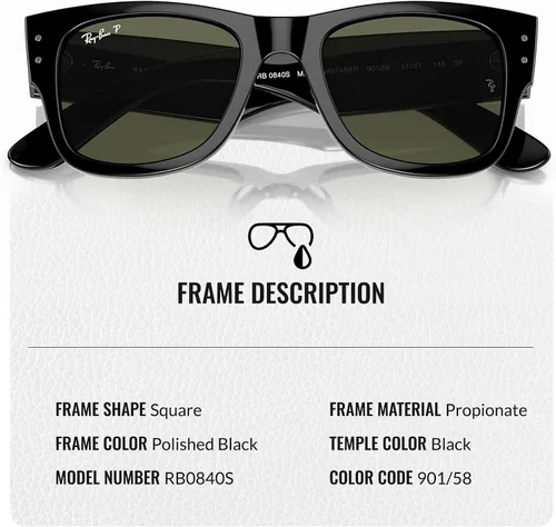 Vista 10 de Ray-Ban RB0840S MEGA WAYFARER Gafas de sol de forma cuadrada con kit oficial de gafas