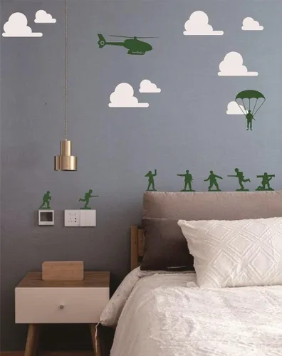 Vista 3 de Pegatinas de pared de soldado para hombre, helicóptero para niños, decoración del hogar