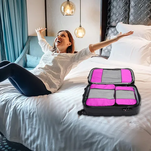 Vista 7 de TravelWise Paquete de 5 cubos de organización de equipaje rosa, 2 pequeños, 2 medianos, 1 grande