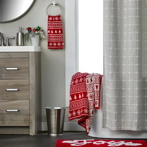 Vista 5 de SKL Home Toalla de baño de Navidad/Winter Fair Isle, color rojo