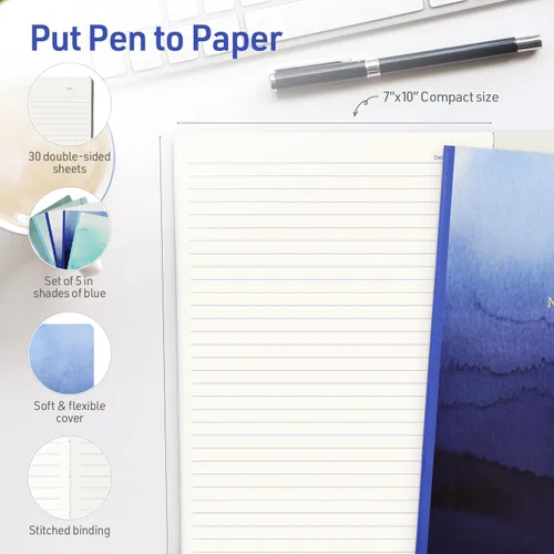 Vista 2 de Paquete de 5 cuadernos de diario, diario ligero y portátil, paquete de cuadernos a granel, paquetes de cuadernos escolares y de trabajo, 30 hojas