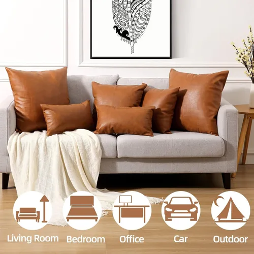 Vista 6 de Yaertun Juego de 2 fundas de almohada decorativas de piel sintética modernas y sólidas para exteriores, fundas de almohada de lujo para sofá, cama