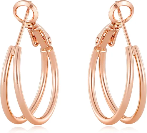 Vista 12 de Pendientes de aro dobles para mujer de moda con poste de plata de Dorado