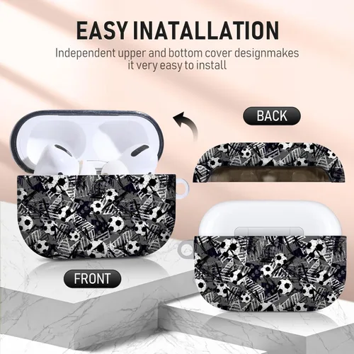 Vista 4 de Gedicht Funda para Airpods Pro, lindo diseño de fútbol de TPU suave fundas para Airpods Pro 1ª generación, a prueba de golpes para Airpods Pro 2019