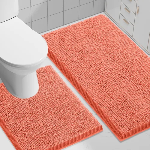 Vista 83 de Juego de alfombras de baño Smiry de 2 piezas, suave alfombra absorbente de chenilla y juego de alfombra en forma de U para inodoro, alfombra de baño