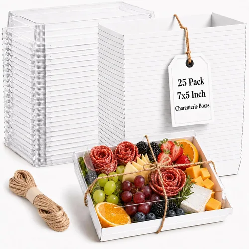 Vista 8 de Leafiew Paquete de 25 Cajas de Charcutería de 7x5 Pulgadas con Tapas Transparentes - Tablero de Papel Individual Para Llevar de Charcutería con 25