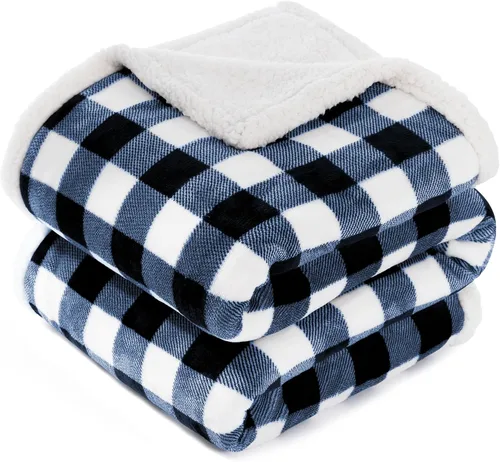 Vista 10 de BEAUTEX Manta de Vellón Sherpa, Mantas y Cobijas de Felpa a Cuadros Búfalo Súper Suaves y Cálidas, Manta Ligera Acogedora y Suave para Sofá y Cama