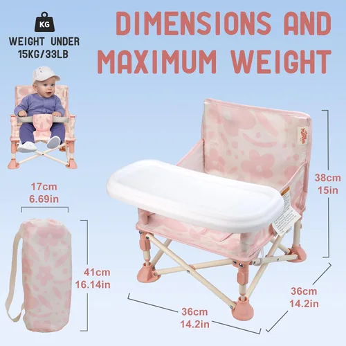 Vista 8 de Tiny Marvels Silla portátil 3 en 1 para bebé, asiento elevado acogedor, asiento para bebé con bandeja, plegable compacto, silla para niño pequeño