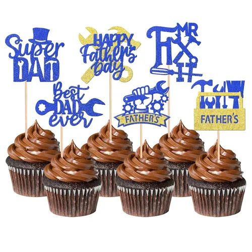 Vista 10 de 24 adornos para cupcakes con purpurina para el Día del Padre, con purpurina, corazón, amor, padre, mejor papá, decoración de cupcakes para feliz día